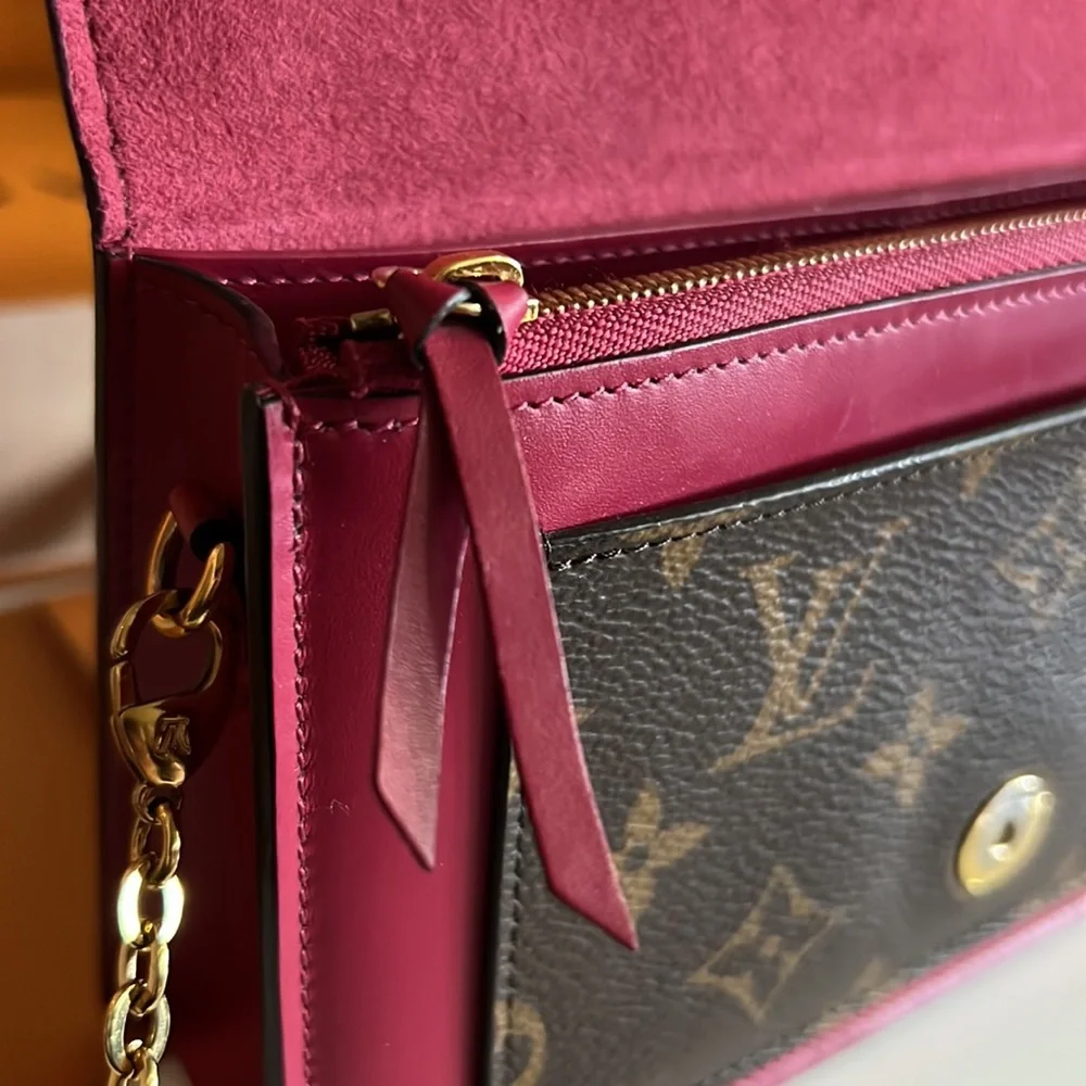 Louis Vuitton monogram canvas Flore wallet on chain gold fuchsia flower clasp - Picture 6 of 11